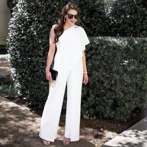 Betsey & Adam Elegant Off White One-Shoulder Jumpsuit